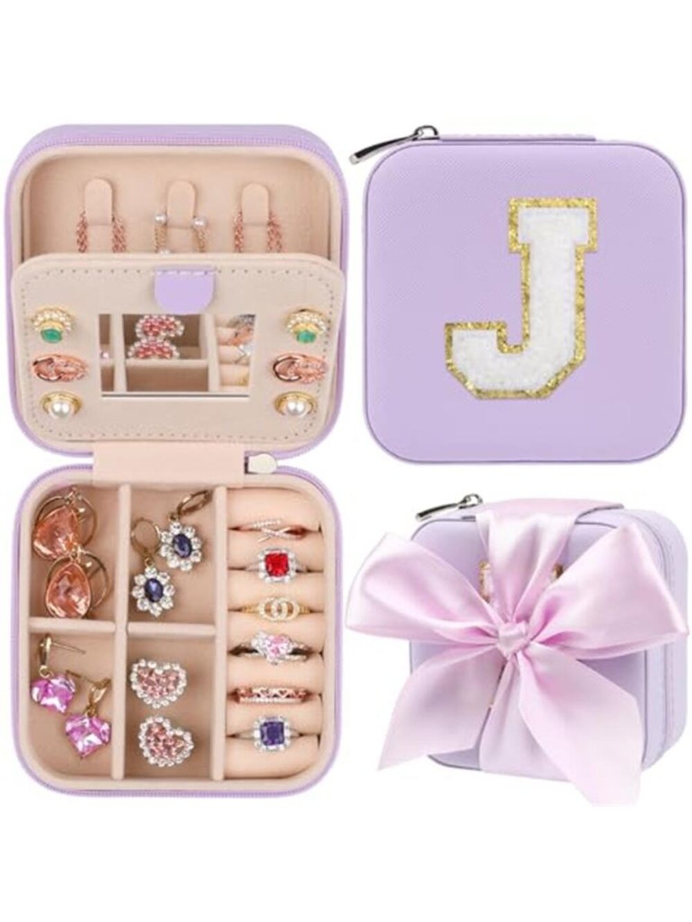 Purple Travel Jewelry Case Organizer Box PU Leather Women Girls Gift Faux